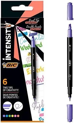BIC Intensity Dual Tip marcador 6 pieza(s) Punta de cincel/fina Azul, Verde, Melocotón, Rosa, Violeta, Amarillo