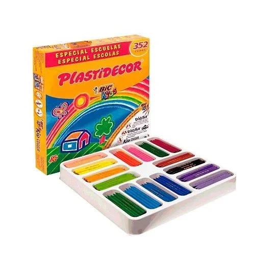 BIC Kids Plastidecor Pack de Ceras lavables, especial escuelas, óptimo para niños a partir de 30 meses, antimanchas, Caja Beige de 352 Unidades (Paquete de 1)