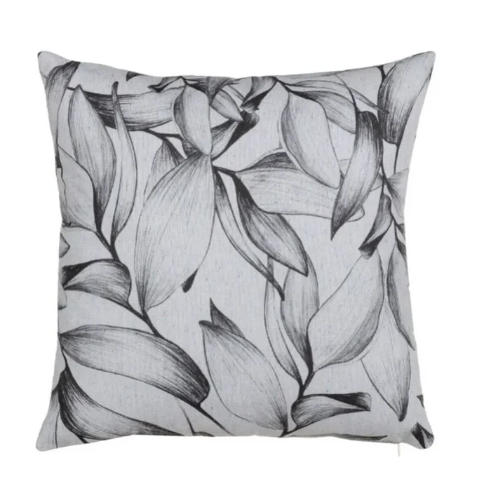 BigBuy Home Cojín Poliéster Algodón Blanco Negro Hojas 45 x 45 cm – Marca EAN: 8445146084996