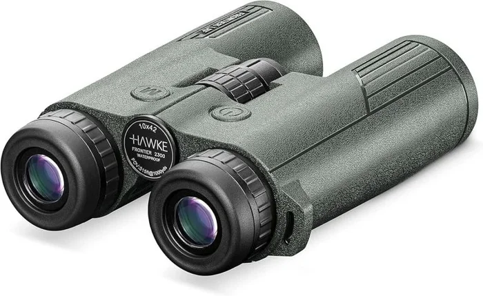 Binoculares Hawke Frontier LRF 10×42, para senderismo y observación de vida silvestre, óptica multicapa, pantalla OLED, 10x aumento, resistente al agua