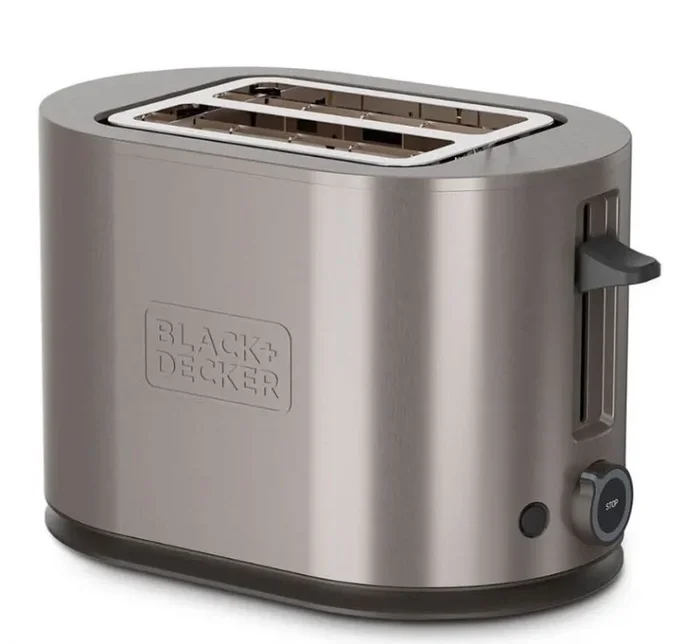 Black+Decker – Tostadora 900W BXTOA901E, 2 Ranuras y Auto Centrado, 7 Niveles de Tostado, 3 Bandas de Mica Incandescente, 3 Funciones integradas, Bandeja Recogemigas Extraíble, Acero Inoxidable
