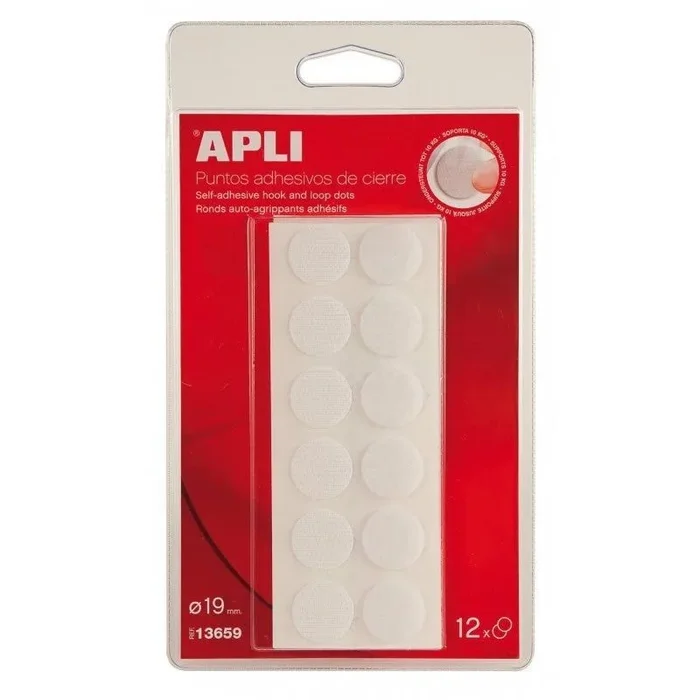 Blister 12 puntos tipo velcro adhesivos color blanco 19 mm diametro apli 13659
