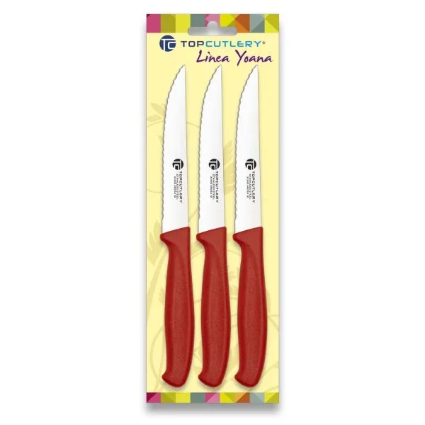 Blister de 3 cuchillos 17324-RO color rojo, Top Cutlery, línea Yoana, 17371