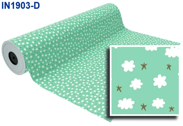 Bobina Papel Regalo ANDINA, 31 cm. x 85 m. (VERDE NUBES ESTRELLAS)