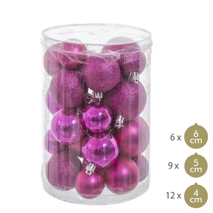 Bolas de navidad fucsia plástico purpurina 12,5 x 12,5 x 27 cm (27 unidades)
