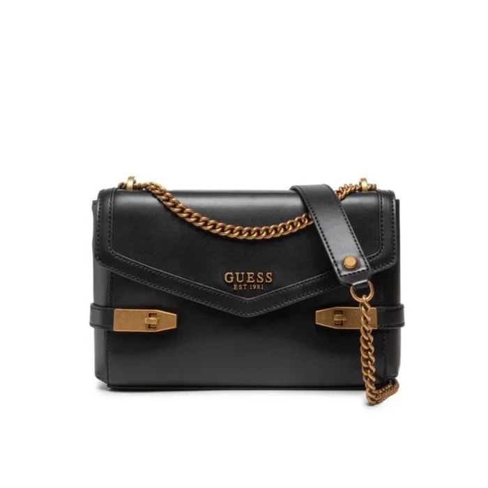 Bolso Guess Zadie para mujer, combinación de piel sintética y textil, color negro, modelo HWVB84, tamaño 27x18x6 cm, diseño elegante y práctico para diario