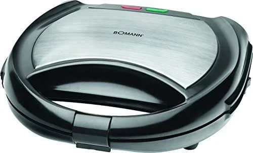 Bomann 613641 Sandwichera, gofrera y Grill 3 en 1 con Placas Intercambiables, 650 W, 5.3 Cubic_Centimeters, Acero Inoxidable, Negro y Plata