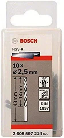 Bosch 2 608 597 214 – Pack de 10 brocas para carrocerías HSS-R, DIN 1897 (2,5 x 14 x 43 mm)