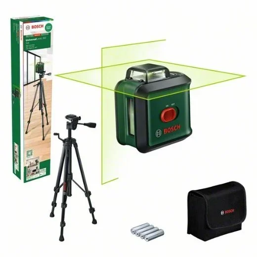Bosch nivel láser de líneas cruzadas UniversalLevel 360 con trípode (líneas de láser en vertical + horizontal, incl. 360° para la alineación por toda la estancia, en caja de cartón)