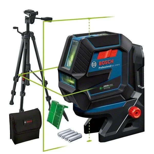 Bosch Professional Nivel Láser GCL 2-50 G (láser verde, interior, soporte RM 10, trípode BT 150, alcance: hasta 15 m, 4x pilas AA, en caja)