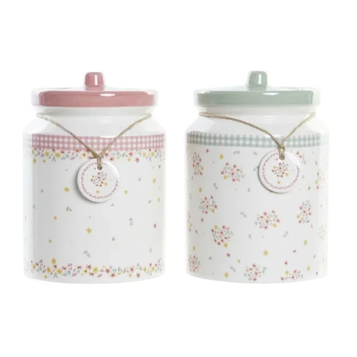 Bote dkd home decor verde rosa vichy 15,5 x 15,5 x 21 cm (2 unidades)