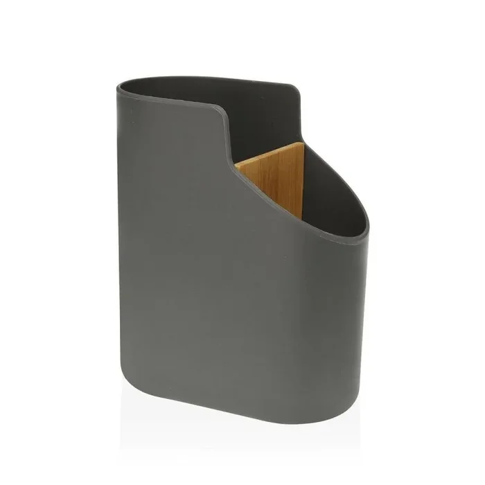 Bote para utensilios de cocina versa gris bambú abs 8,5 x 17,6 x 15 cm
