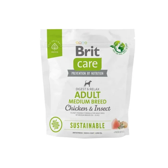 Brit care dog sustainable adult medium breed chicken & insect – alimento seco para perros – 1 kg