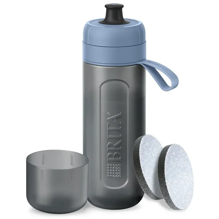 BRITA Botella deportiva Modelo ACTIVE Azul Oscuro (600ml) con 2 filtros MicroDisc, flexible sin BPA, filtra cloro, impurezas, hormonas, pesticidas y conserva minerales.