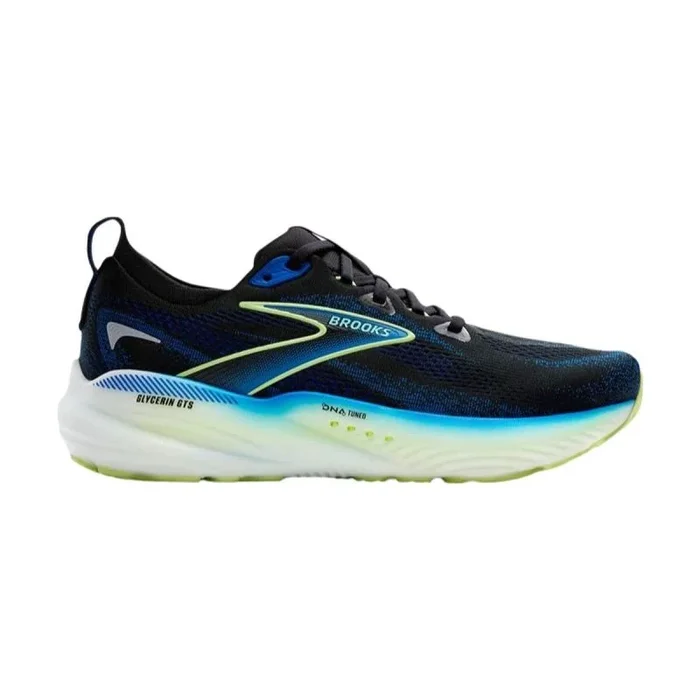 BROOKS Glycerin GTS 22, Sneaker Hombre, Negro/Cobalto/Amarillo Neo, 42.5 EU