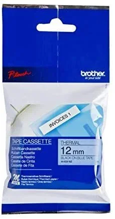 Brother Labelling Tape – 12mm, Black/Blue, Blister cinta para impresora de etiquetas M