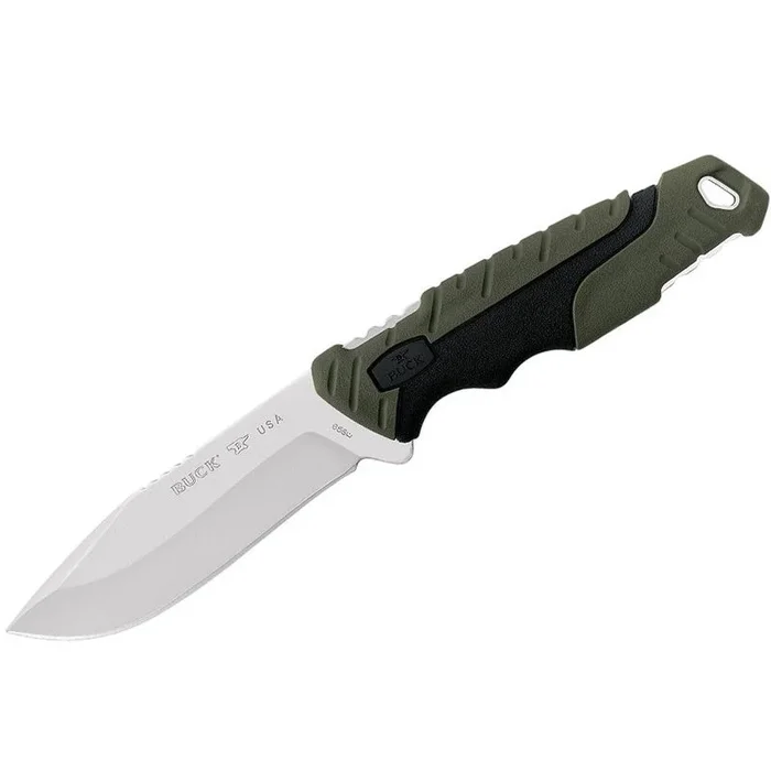 Buck Knives STE-0656GRS Cuchillo de Caza 656 Pursuit Large de hoja fija Drop Point de acero 420HC BOS de 11,4 cm con mango de Nylon rellena de vidrio Versaflex®. con funda de nylon con adornos verdes