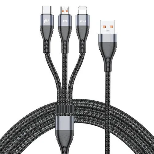 Cable 3 en 1 USB A a 8 Pin + Micro USB + USB-C ADC-138 Carga Rápida (Gris)