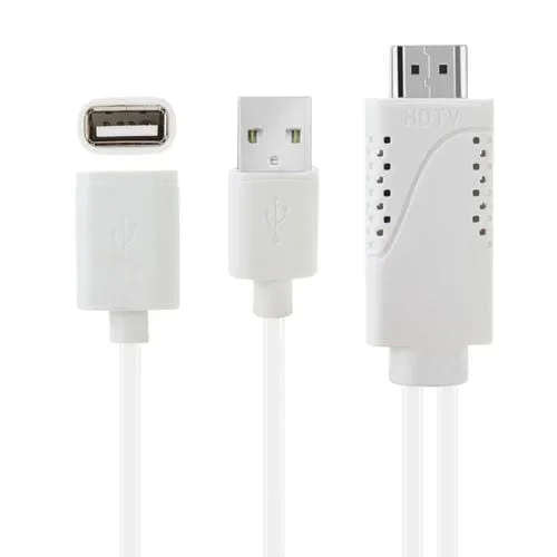 Cable Adaptador Usb Macho + Usb 2.0 Hembra a Teléfono Hdmi a HDTV (Blanco)