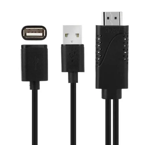 Cable Adaptador Usb Macho + Usb 2.0 Hembra a Teléfono Hdmi a HDTV (Negro)