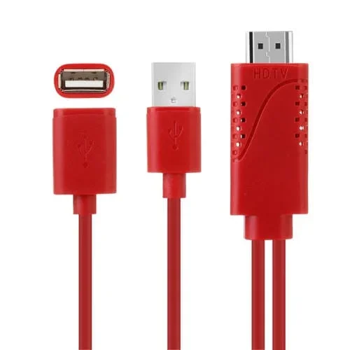 Cable Adaptador Usb Macho + Usb 2.0 Hembra a Teléfono Hdmi a HDTV (Rojo)
