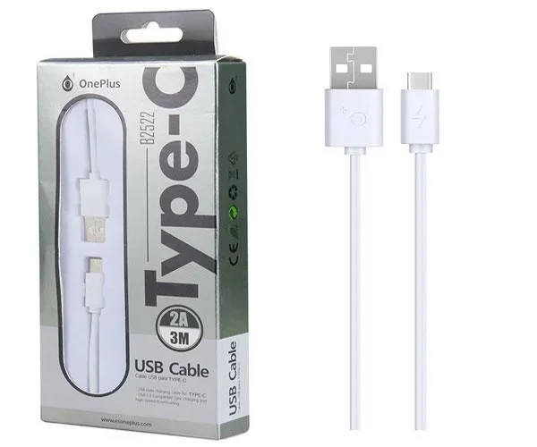 Cable datos usb 2.0 a type-c / 3m / 2.4a / b2522 / blanco / one+