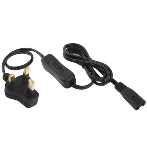 Cable de alimentación CA 2 clavijas estilo Reino Unido con interruptor 304, 1,2 m (Negro)