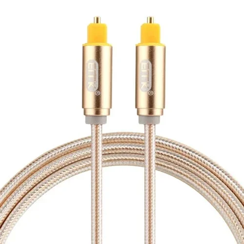 Cable de Audio Óptico Digital EMK 1M OD4.0mm Chapado en Oro con Cabeza Metálica Tejida Toslink Macho a Macho (Dorado)
