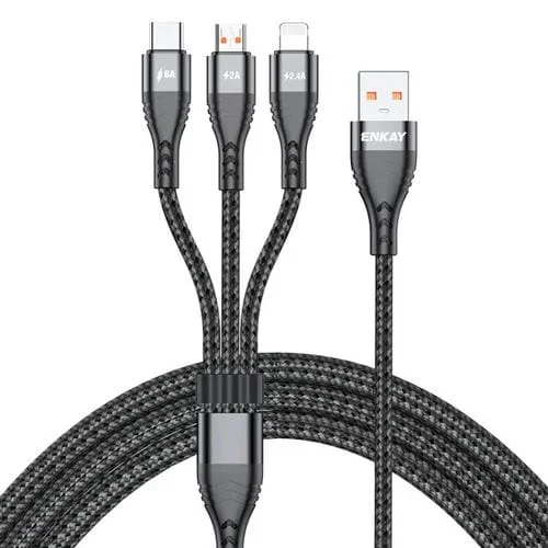 Cable de carga rápida Enkay 3 en 1 USB A Tipo C 8 Pines Micro USB (Negro)