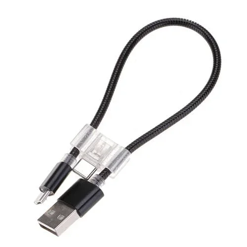 Cable de carga y datos Micro USB + USB-C 2A 24 cm (Negro) flexible