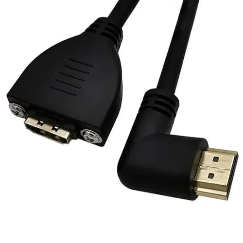 Cable de extensión fijo HDMI macho a hembra, versión 2.0, 4K 60 Hz, con orificios para tornillos, longitud: 0,2 m (codo izquierdo)