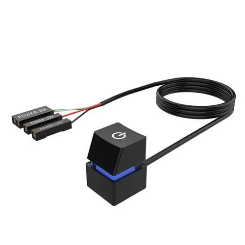 Cable de Extensión para Computadora de Escritorio con Interruptor Móvil y Botón de Inicio (Negra, Luz Azul, 2 m)