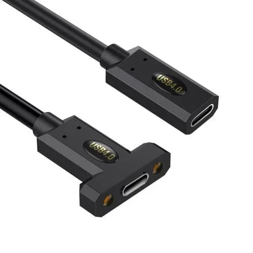 Cable de Extensión USB4 Tipo C Hembra a Tipo C Hembra con Tornillo de Oreja para Panel Fijo, 1,8 m