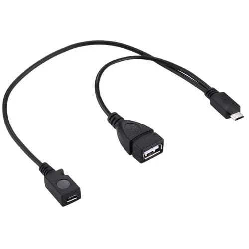 Cable Divisor USB 2.0 Micro-B Macho a Micro-B Hembra y USB 2.0 Femenina OTG (19/30 cm) (Negro)