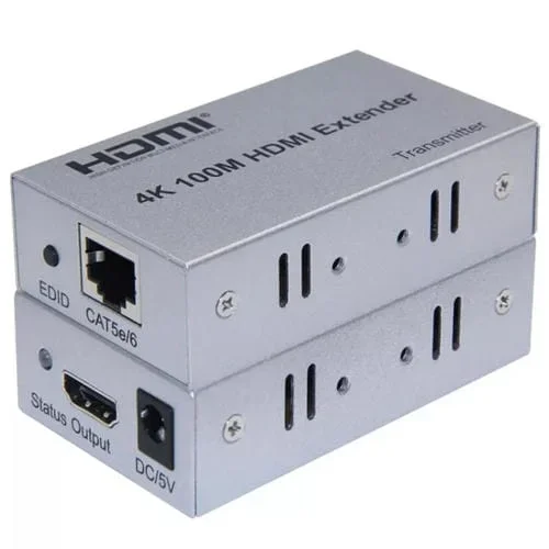 Cable Ethernet HDMI a RJ45 de 100 m con Amplificador de Señal 4K HD Enchufe Británico (Plateado)