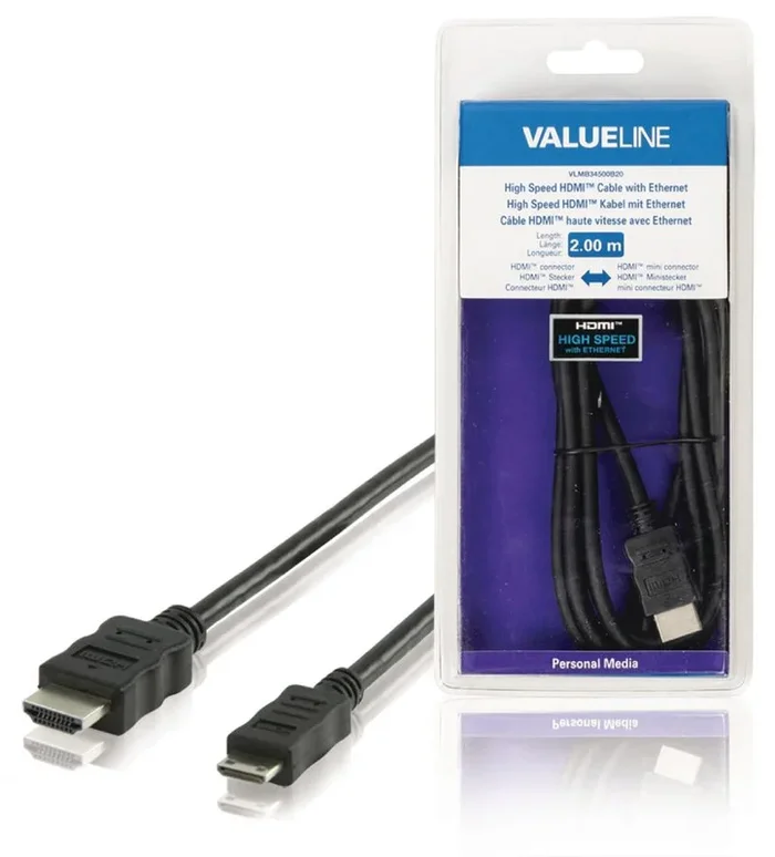 Cable hdmi de alta velocidad con conector hdmiethernet mini conector hdmi de 2.00 m en color negro