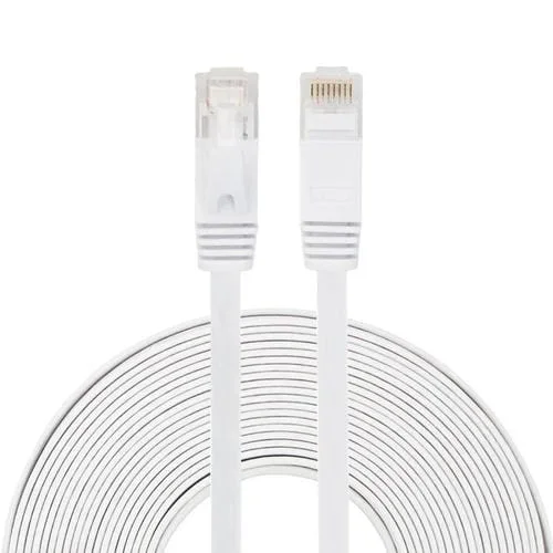 Cable LAN de Red Ethernet Plano Ultrafino Cat6 de 10 Metros con Conector RJ45 (Blanco)