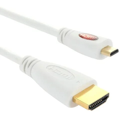 Cable Micro HDMI Macho a HDMI Macho Versión 1.4 Chapado en Oro 1 m (Blanco)