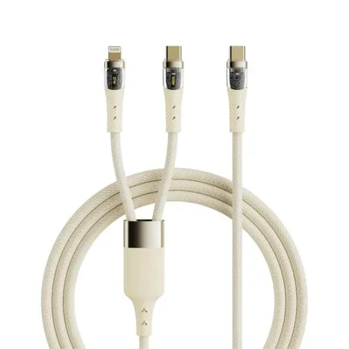 Cable USB Rock G20 2 en 1 5A Tipo C a Tipo C + Datos Carga Rápida 1,5 m (Beige)