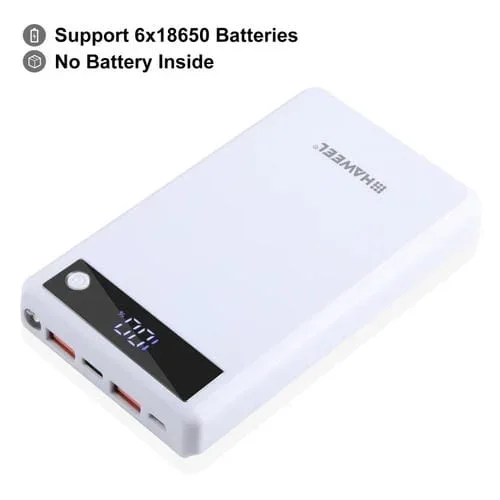 Caja banco de energía Haweel Diy 6 x 18650 carga rápida con pantalla (Blanco)