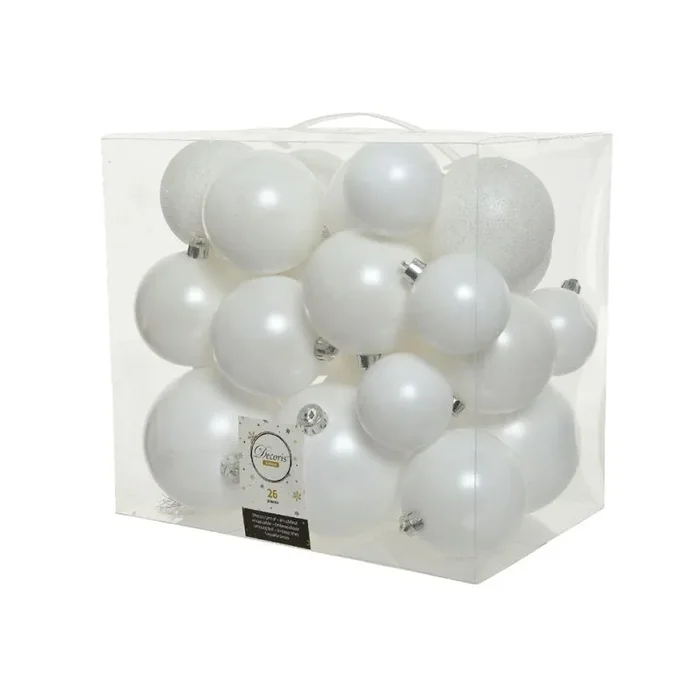 Caja de 26 bolas blancas varios tamaños ø6cm / ø8cm / ø10cm
