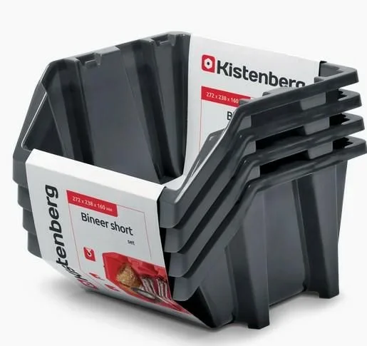 Caja de almacenamiento Kistenberg Kuwety 28 Bineer Short 4szt. Czarne 272x238x160mm, organización de herramientas, color negro, resistente y duradera