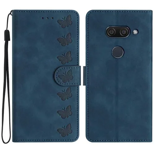 Caja de Cuero en Relieve para LG K50 Seven Butterflies (Azul)