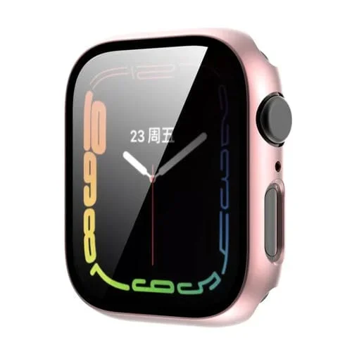 Caja de Reloj de PC con Película de Vidrio Templado para Apple Watch Series 8 y 7 45mm (Rosa)