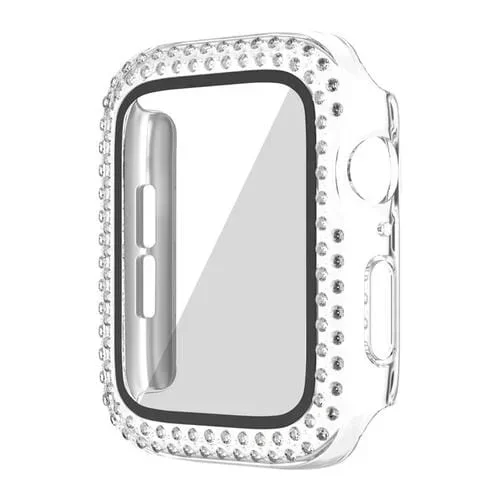 Caja de Reloj para Apple Watch Series 3/2/1 42mm PC con Diamantes Doble Fila y Película (Transparente)