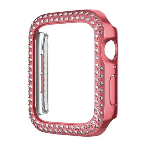 Caja de Reloj para Apple Watch Series 6/5/4 44mm PC Hueca con Diamantes Doble Fila (Rosa)