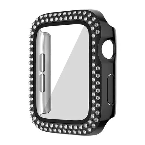 Caja de Reloj para Apple Watch Series 9/8/7 PC con Diamantes Doble Fila y Revestimiento 41mm (Negro)