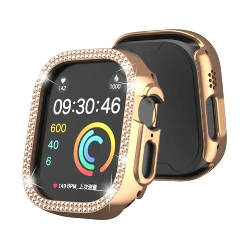 Caja de Reloj para Apple Watch Ultra 49mm de PC con Doble Fila Diamond Hollow (Oro Rosa)