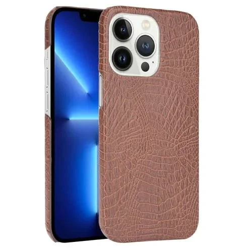 Caja de Telefonía PU + PC Cocodrilo para iPhone 13 Pro (Brown)