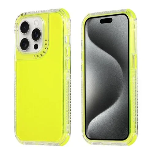 Caja de teléfono 3 en 1 Dreamland para iPhone 15 Pro PC + TPU con marco Transparente (Verde Fluorescente)